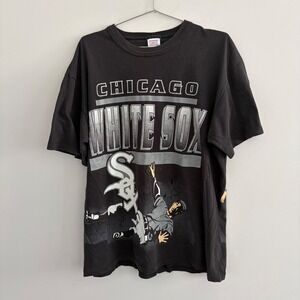 Vintage Chicago White Sox Teamwork T Shirt Black Graphic All Over Print Large